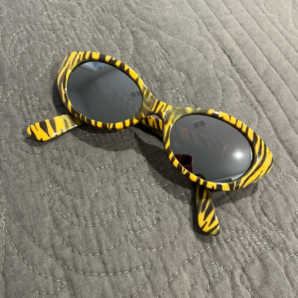 Yellow and Black Zebra Print Cat Eye Striped Sunglasses